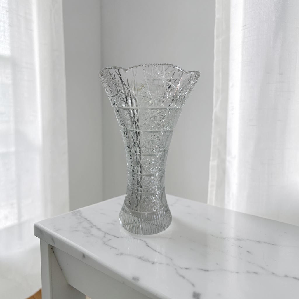 Vintage Czech Hand-Cut Crystal Vase