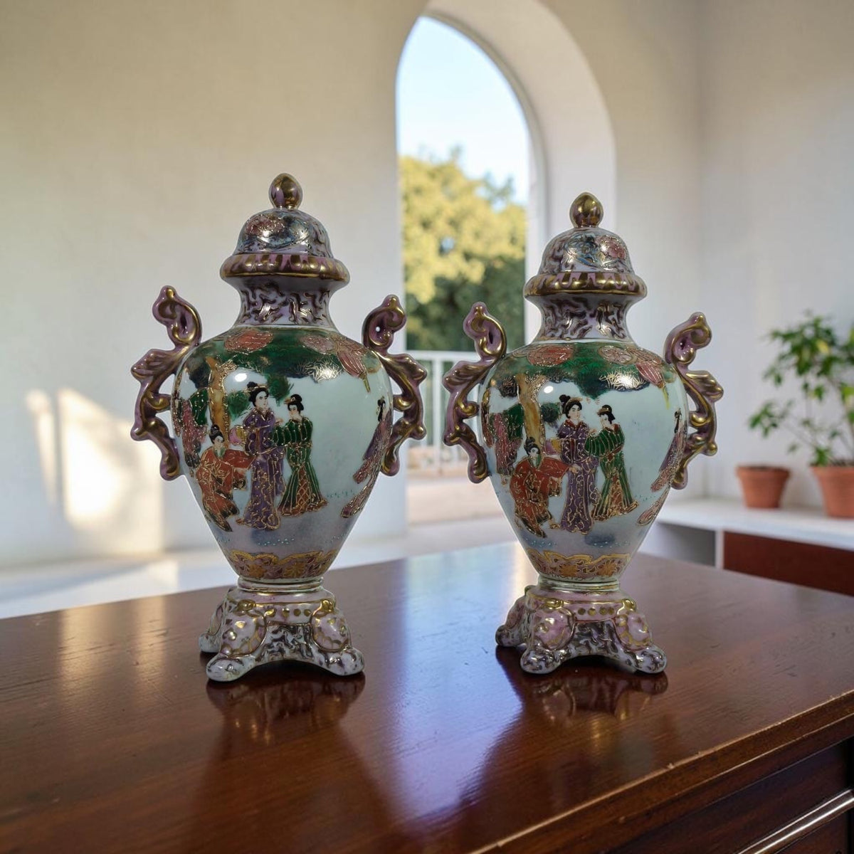 Pair of Chinoiserie Potiches with Bride Motif