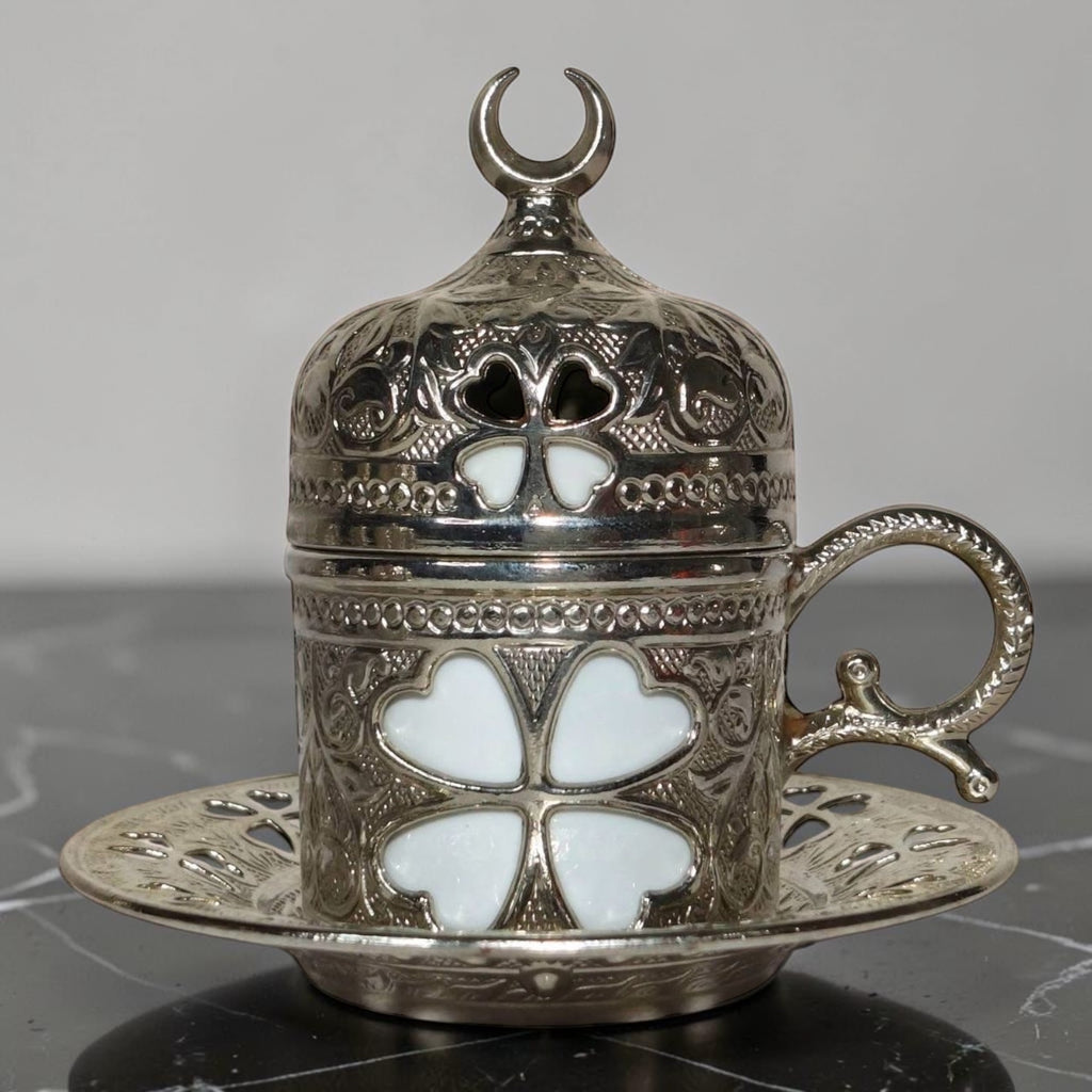 Turkish Metal Coffee Set with Tray – Islamic Design – 6 Cups