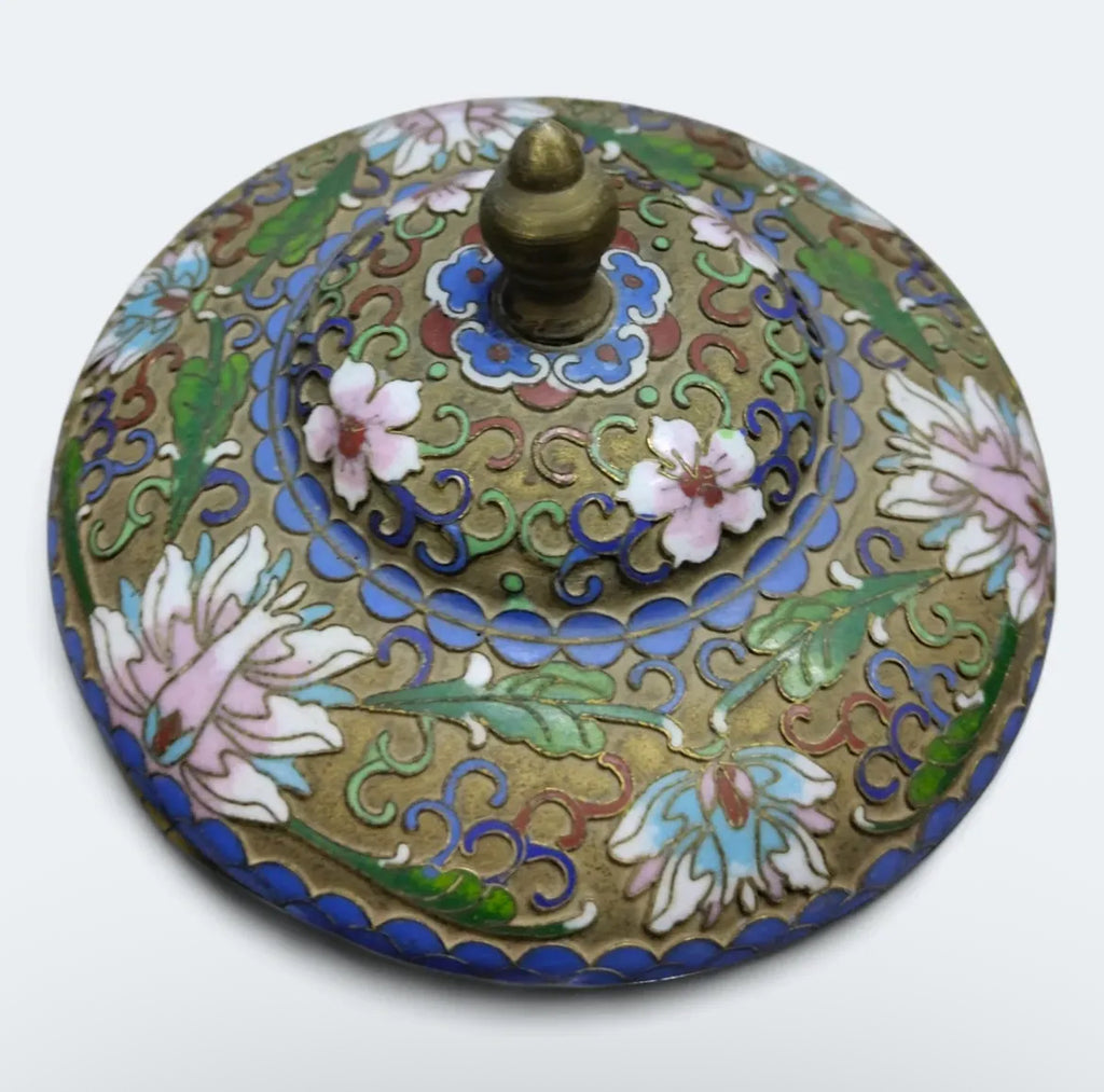 Cloisonné Potiche: Enamel Floral Scroll Lotus Ginger