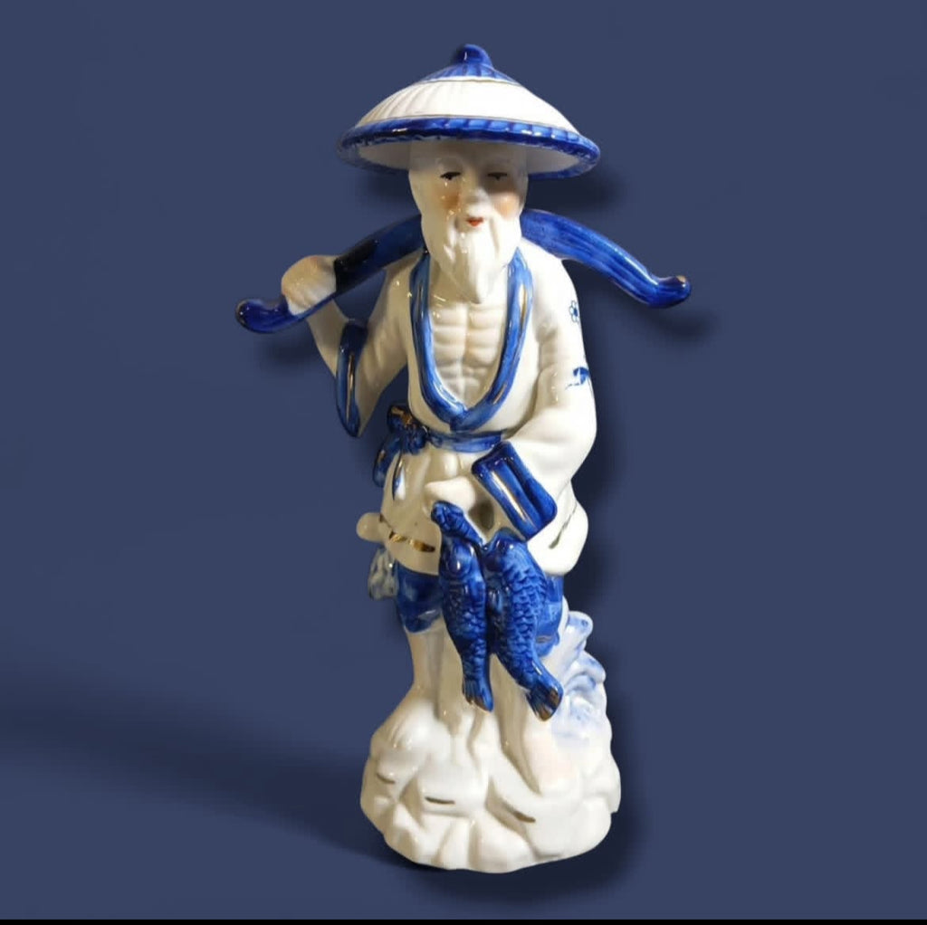 Japanese Porcelain Fisherman: Hand-Painted Classic Figurine