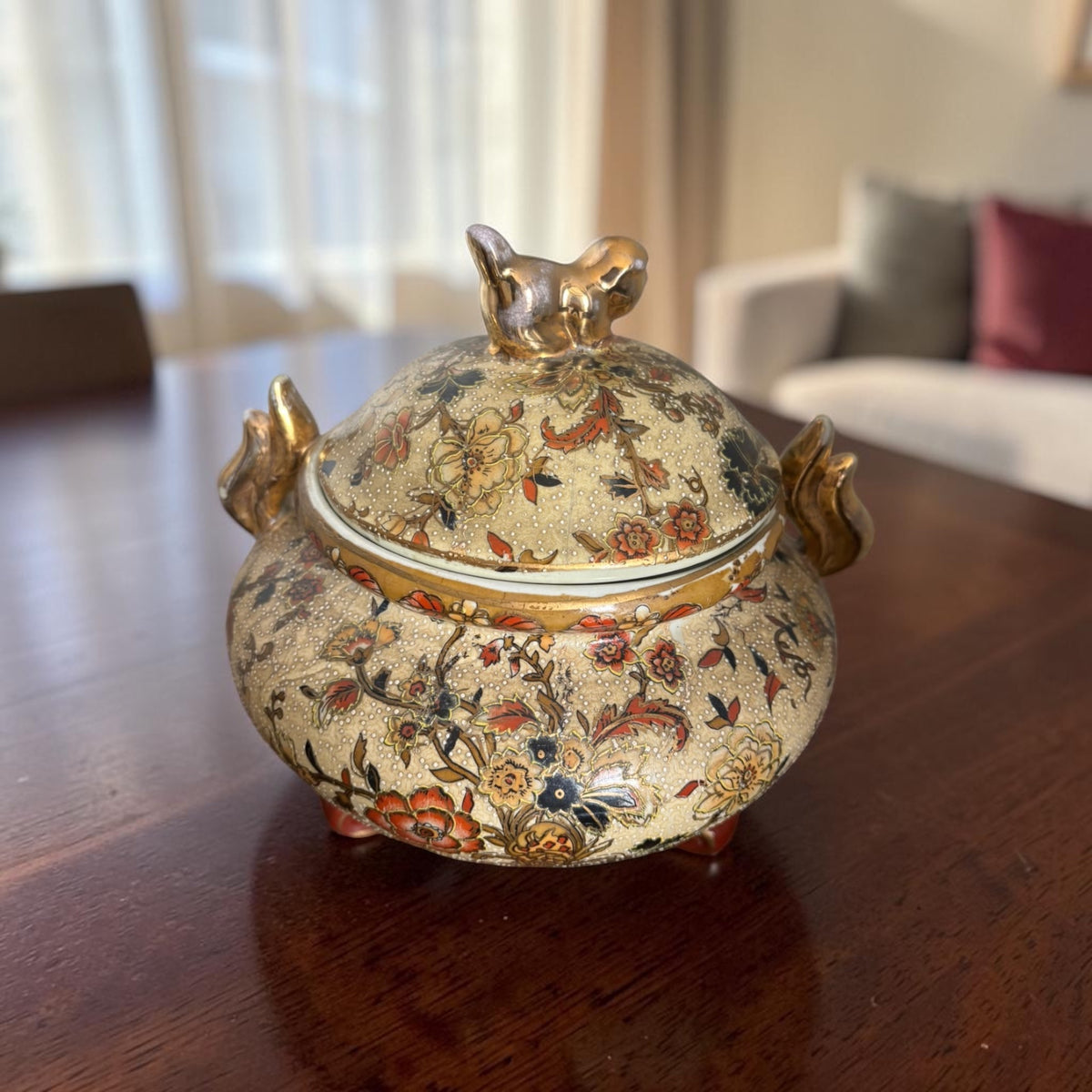 Antique Stamped Chinoiserie Bonbonnière with Raised Detailing