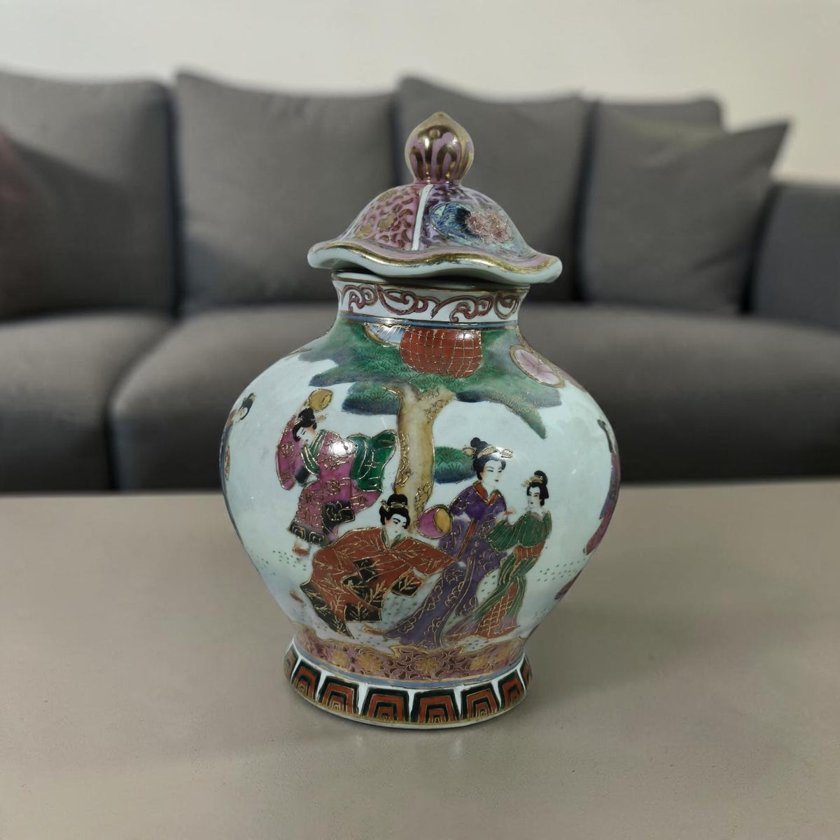 Chinoiserie Satsuma Potiche with Hand-Painted Bride Motif