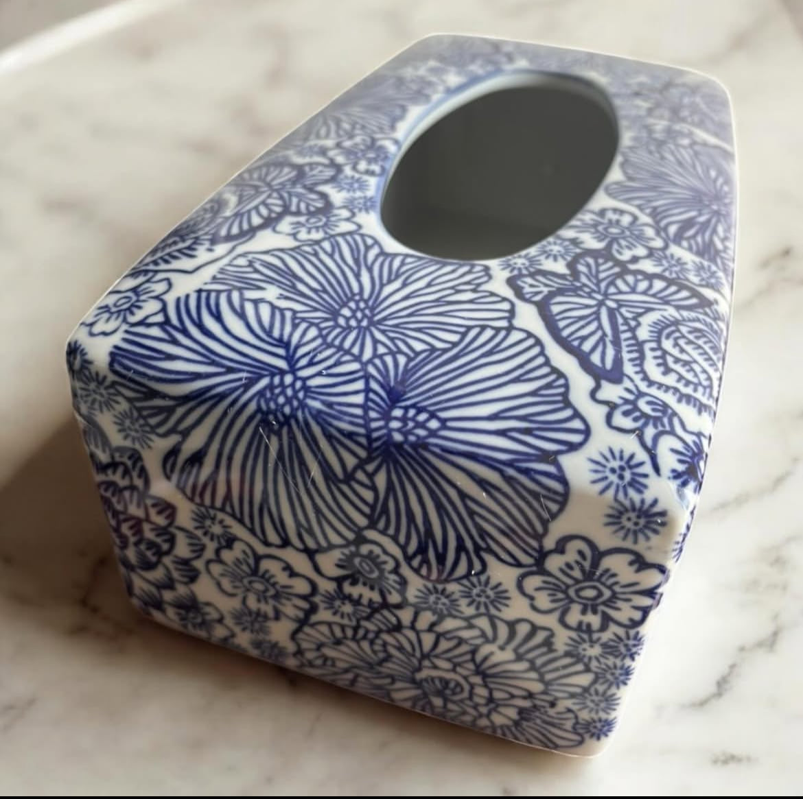 Bleu Blanc Hand-Painted Tissue Box