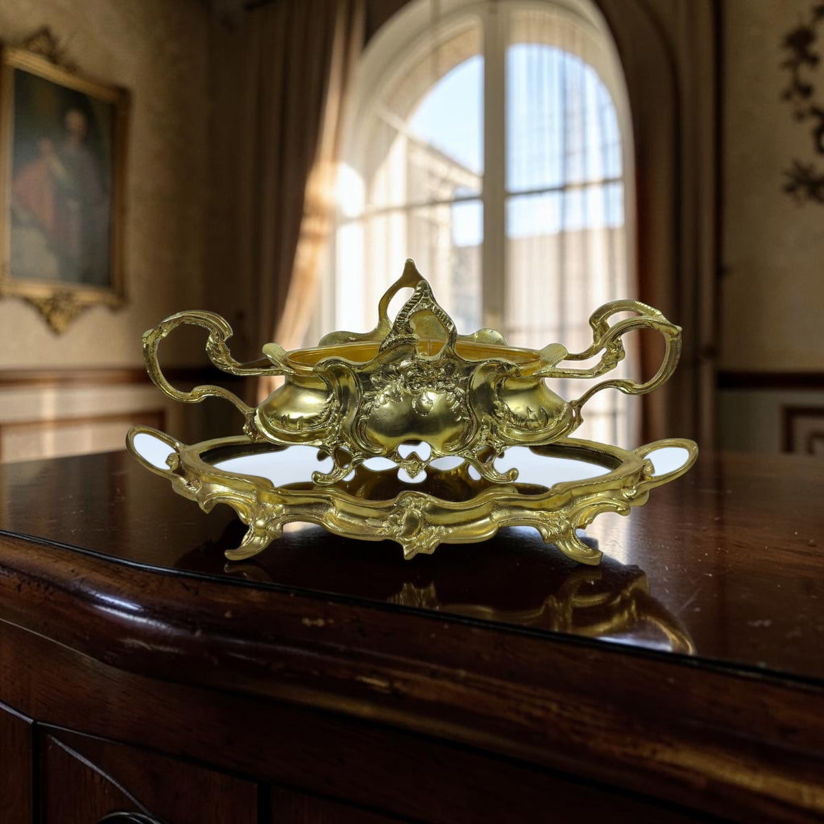 Brass Jardinière with Mirrored Base