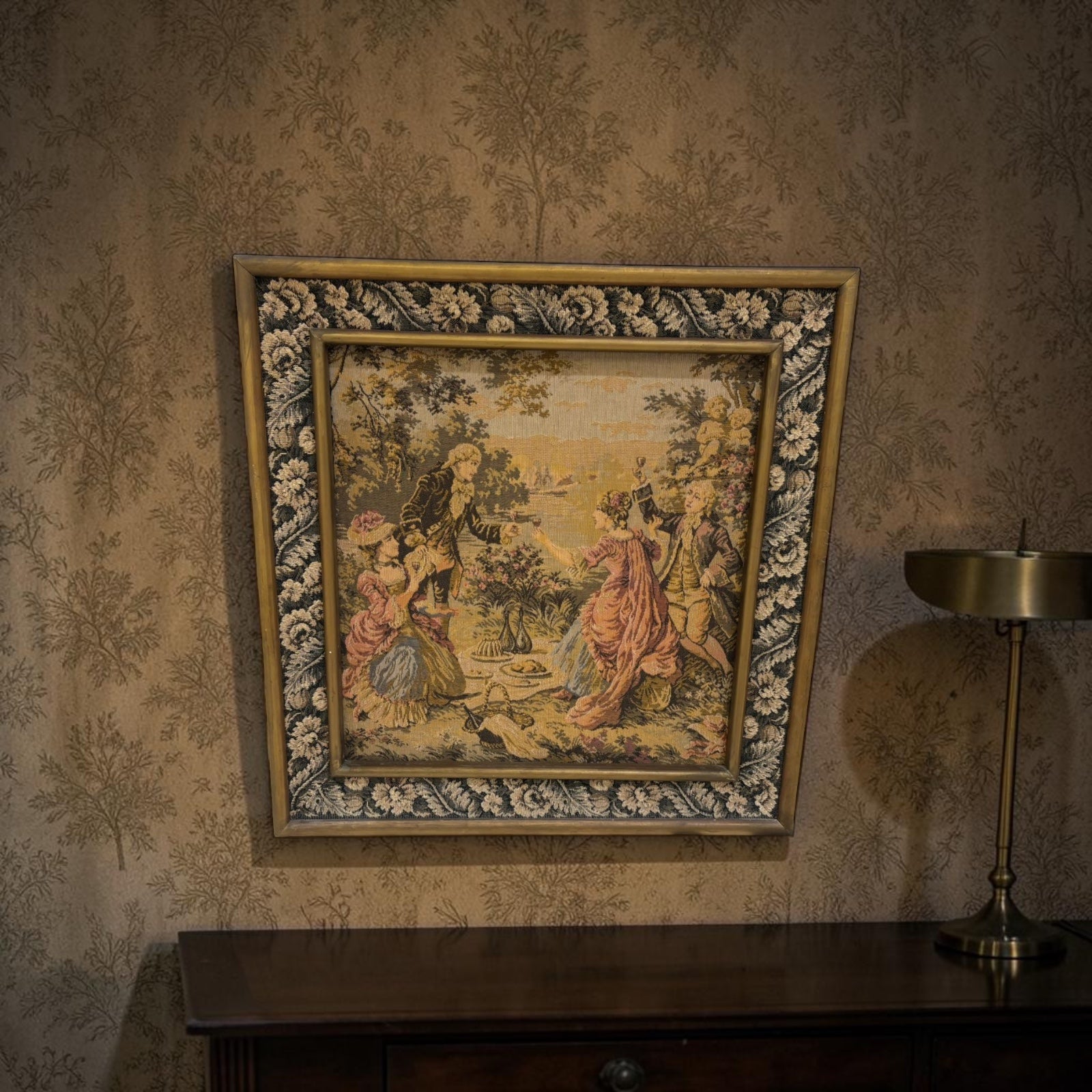 French Gobelin Tapestry Artwork – Ornate Frame