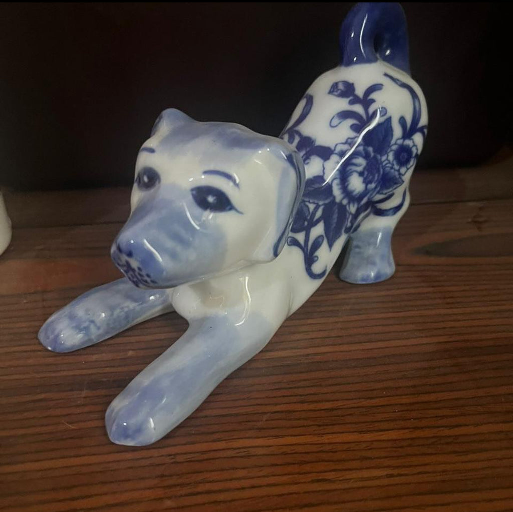 Bleu Blanc Porcelain Dog Figurine