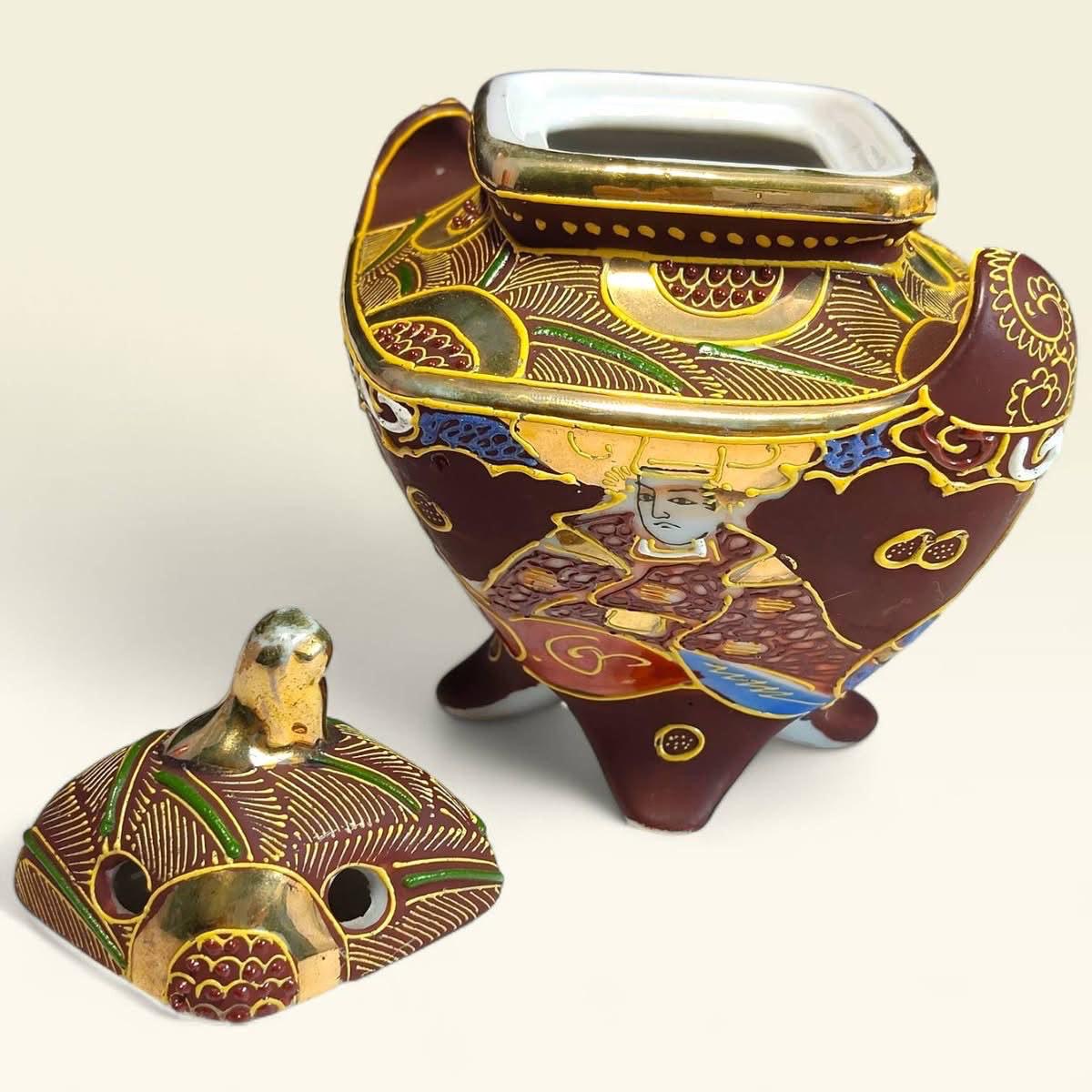 Stamped Chinoiserie Lidded Jar – Gold Detailing & Miniature Artwork