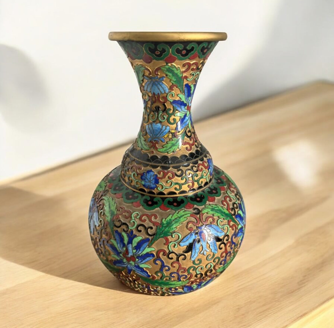 Cloisonné Vase – Raised Design with Blue & Green Accents
