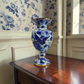 Antique Belgian Hand-Painted Bleu Blanc Porcelain Vase with Gold Accents