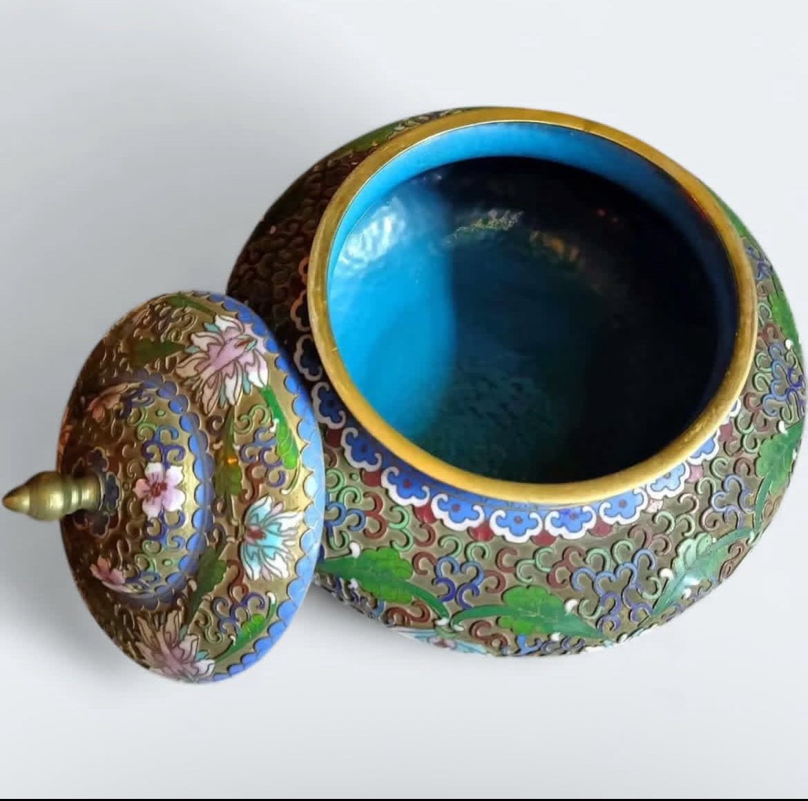 Cloisonné Potiche: Enamel Floral Scroll Lotus Ginger