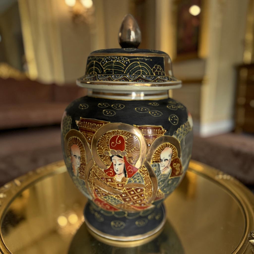 Rare Satsuma Porcelain Vase – Stamped – Raised Work with Gold Detailing