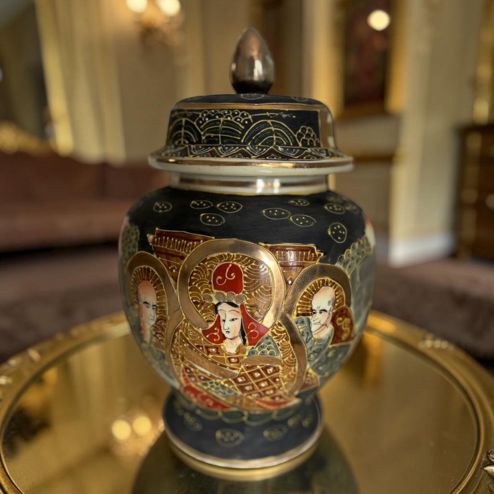 Rare Satsuma Porcelain Vase – Stamped – Raised Work with Gold Detailing
