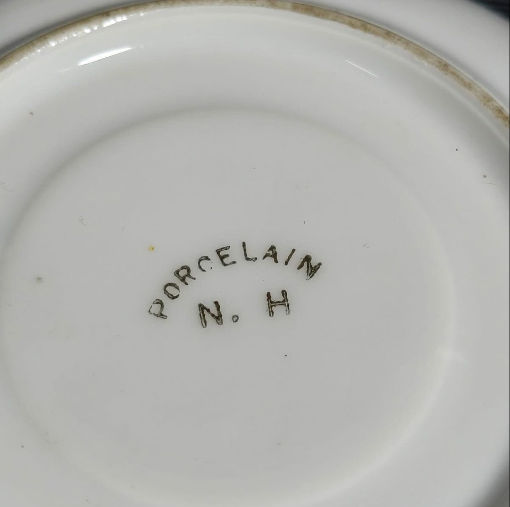 Porcelain Demitasse Cups & Saucers with Miniature Decoration and Gold Trim