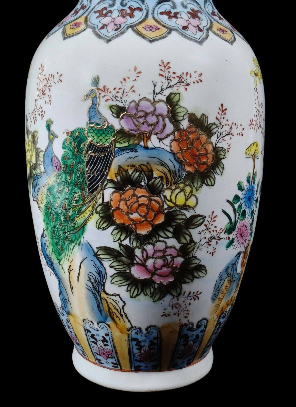 Chinoiserie Porcelain Vases with Peacock Design