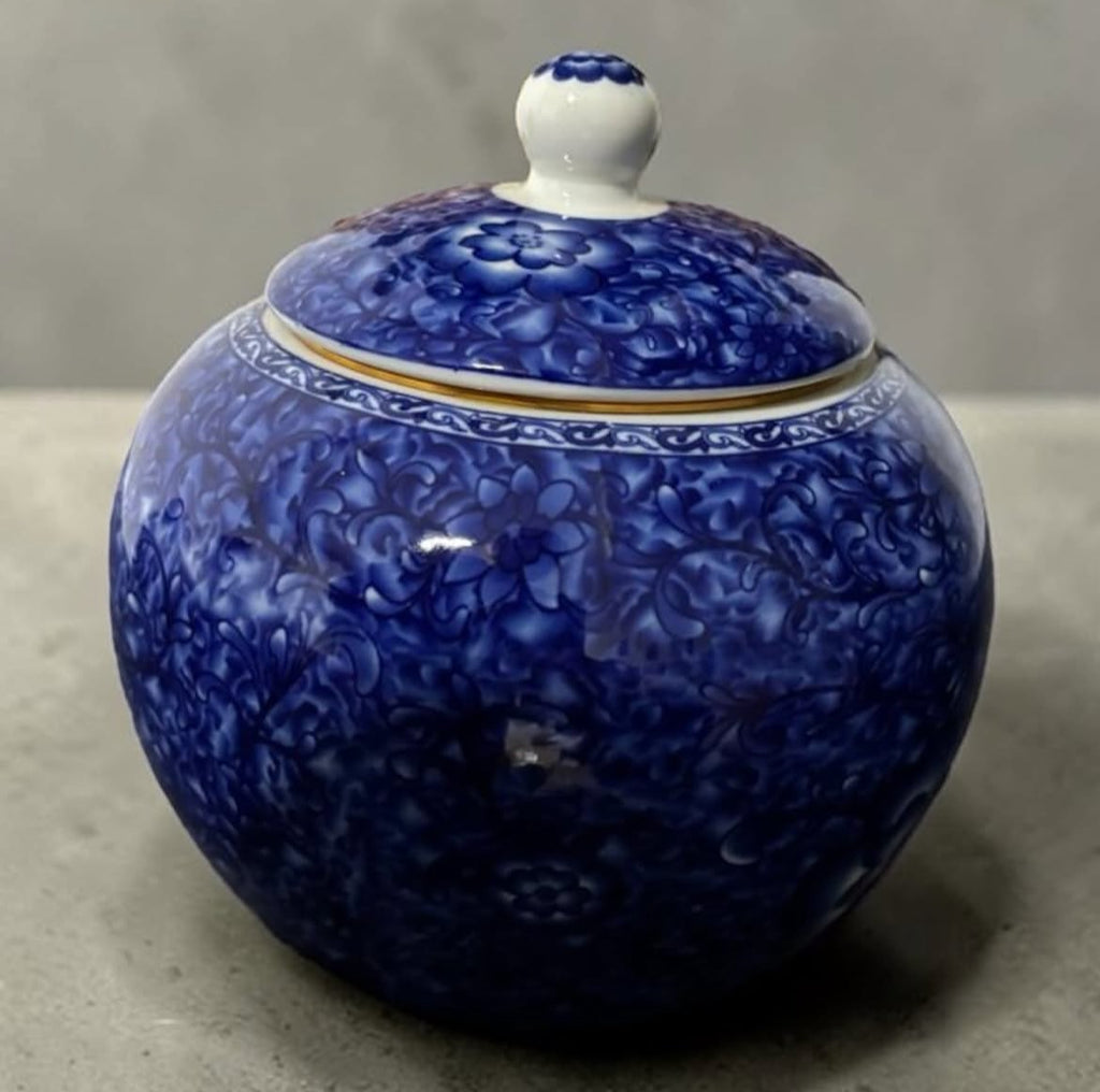 Bleu Blanc Potiche with Brass Twist-Lock Lid