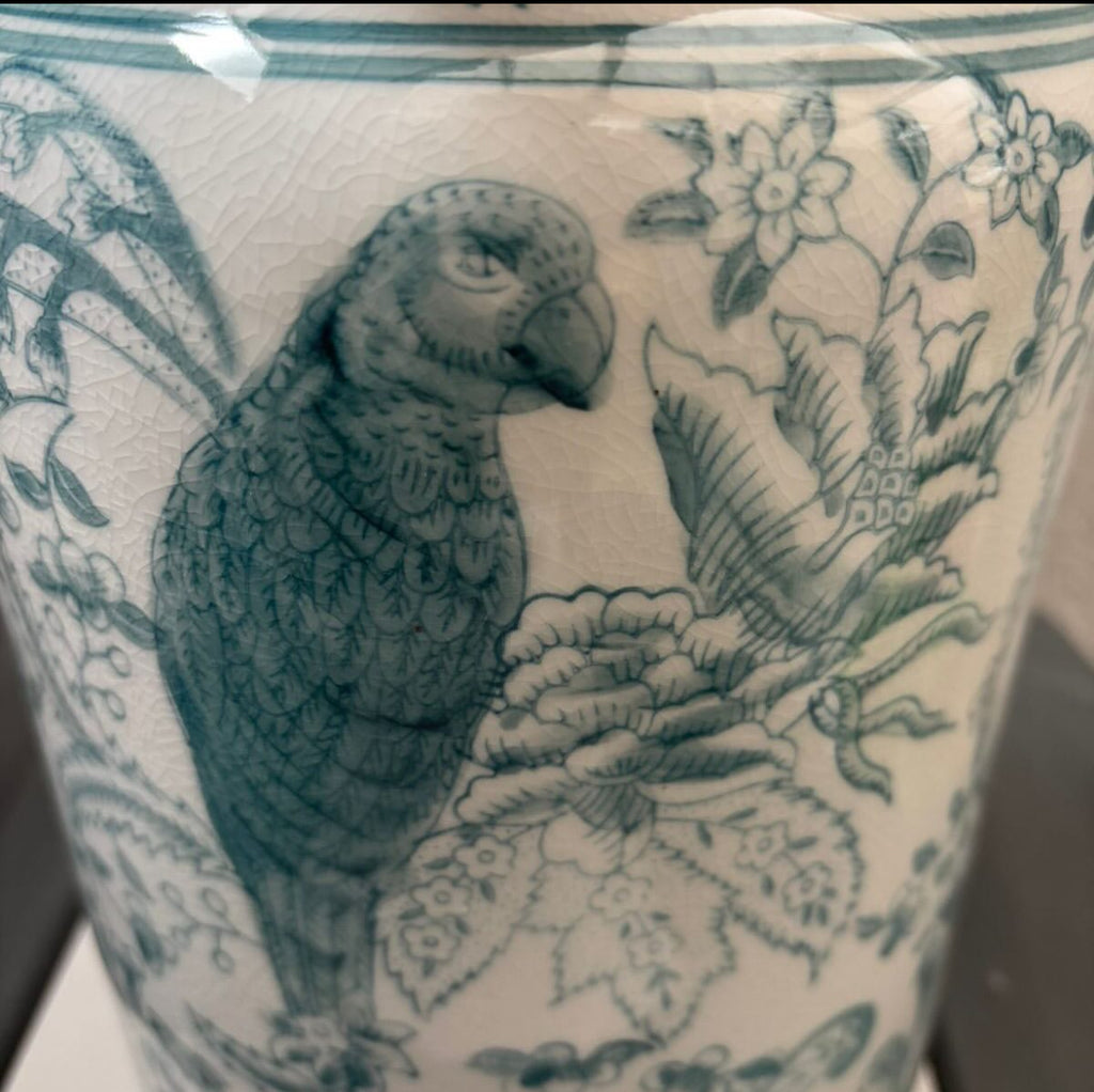 Hand-Painted Cylinder Vase with Birds