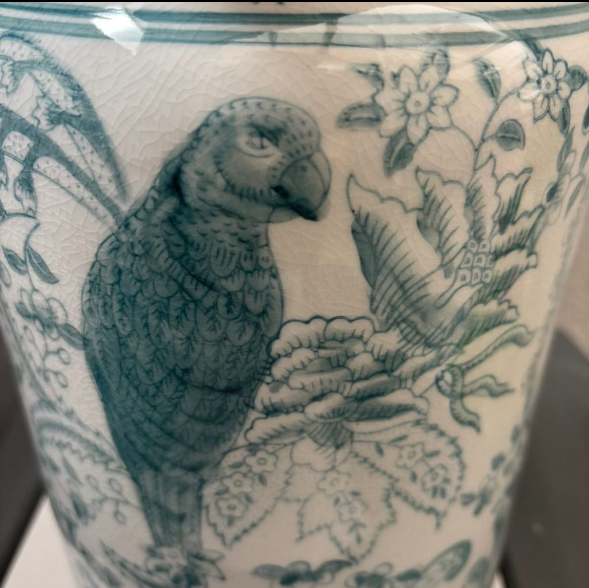 Hand-Painted Cylinder Vase with Birds