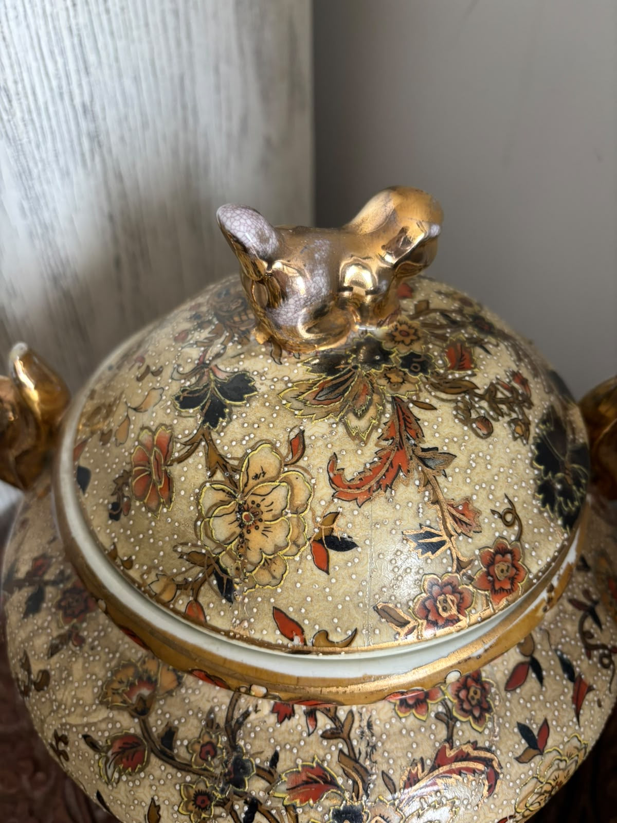 Antique Stamped Chinoiserie Bonbonnière with Raised Detailing