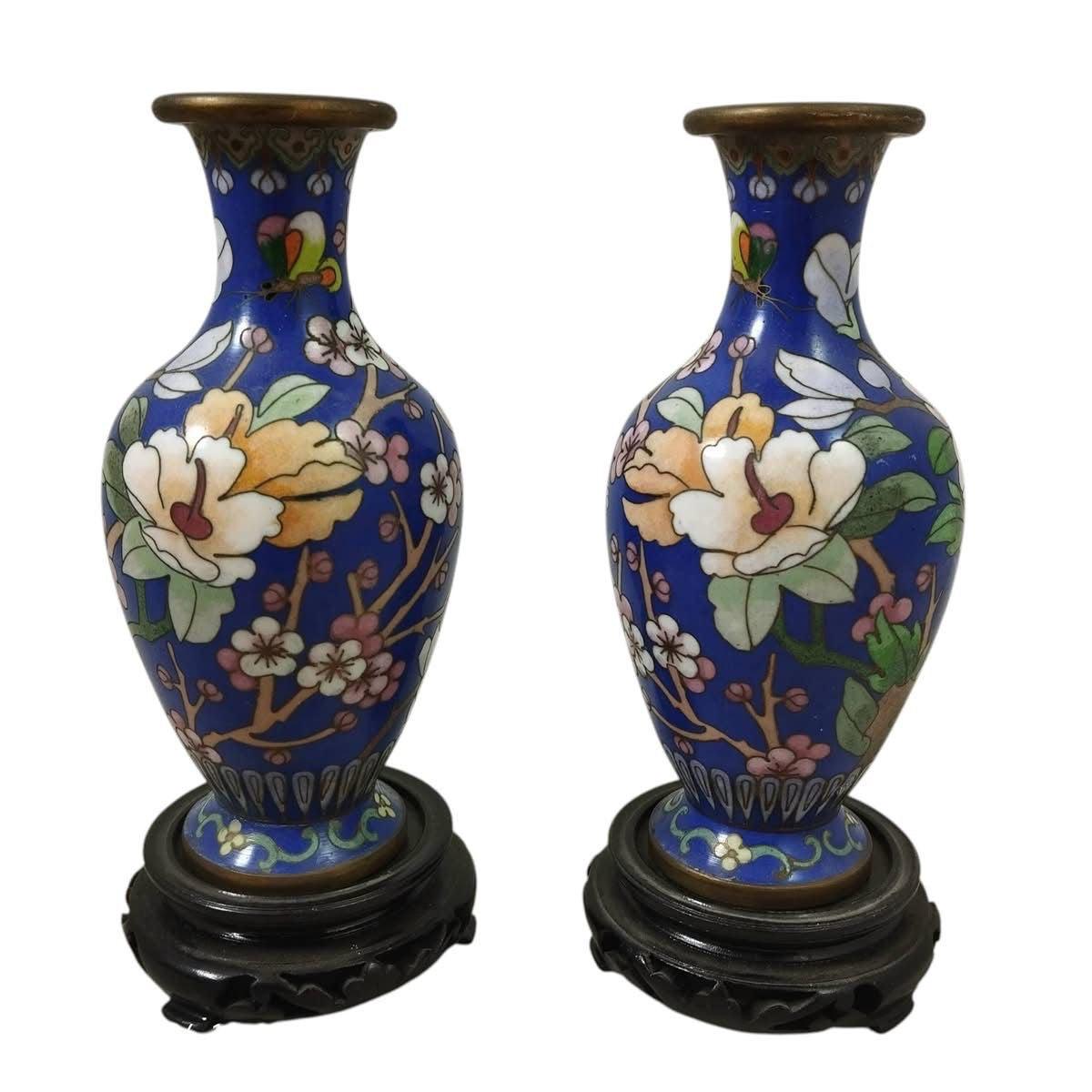 Vintage Cloisonné Vase Pair – Smooth Finish – China