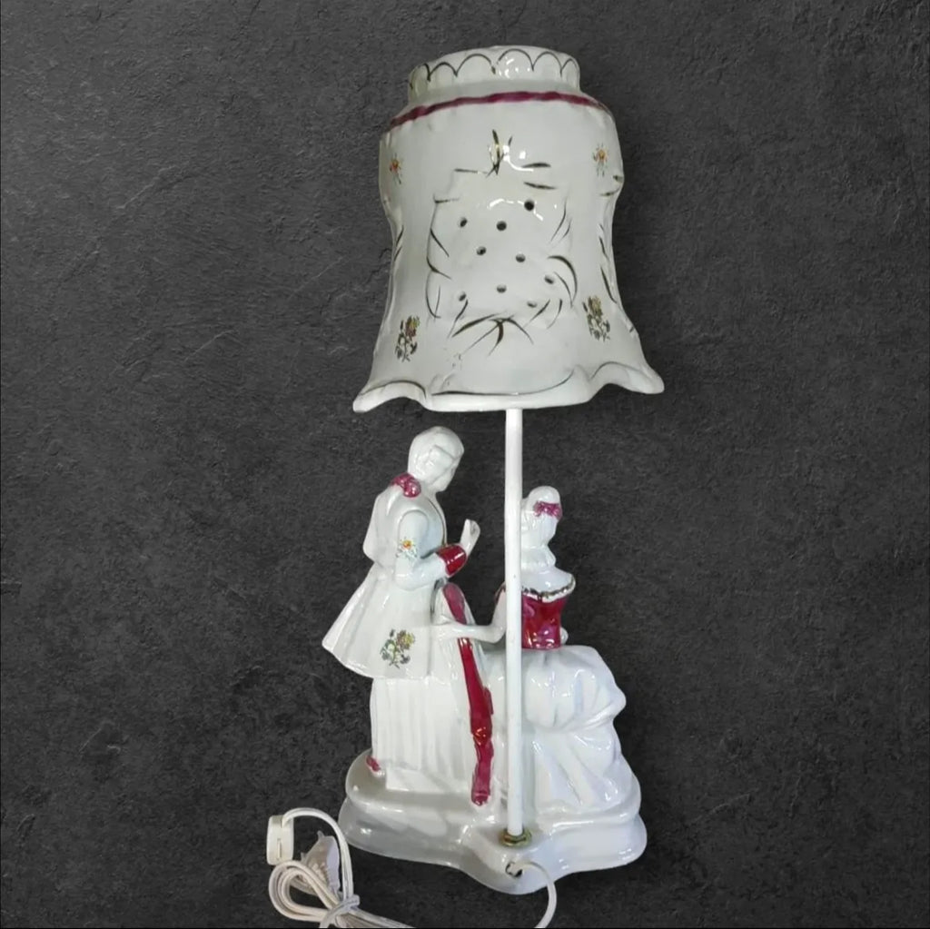 Romeo & Juliet: White & Burgundy Porcelain Lamp