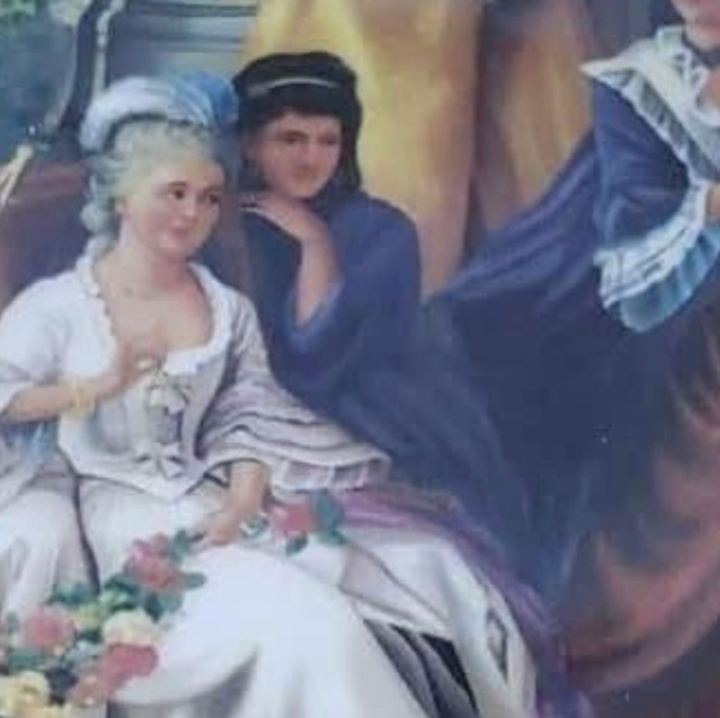 Framed Porcelain Plate Tableau – “Ladies of the Palace” Scene – Antique Brass Frame