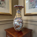 Large Chinoiserie Porcelain Vase with Raised Floral & Bird Motifs