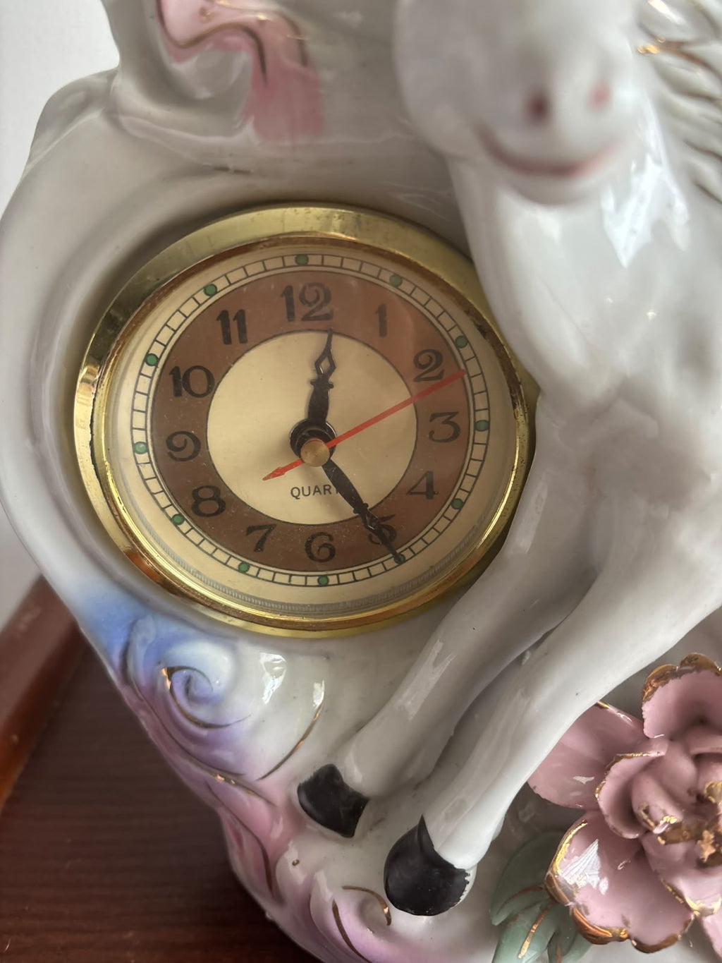 Large Chinoiserie Lady, Horse & Floral Lamp with Clock