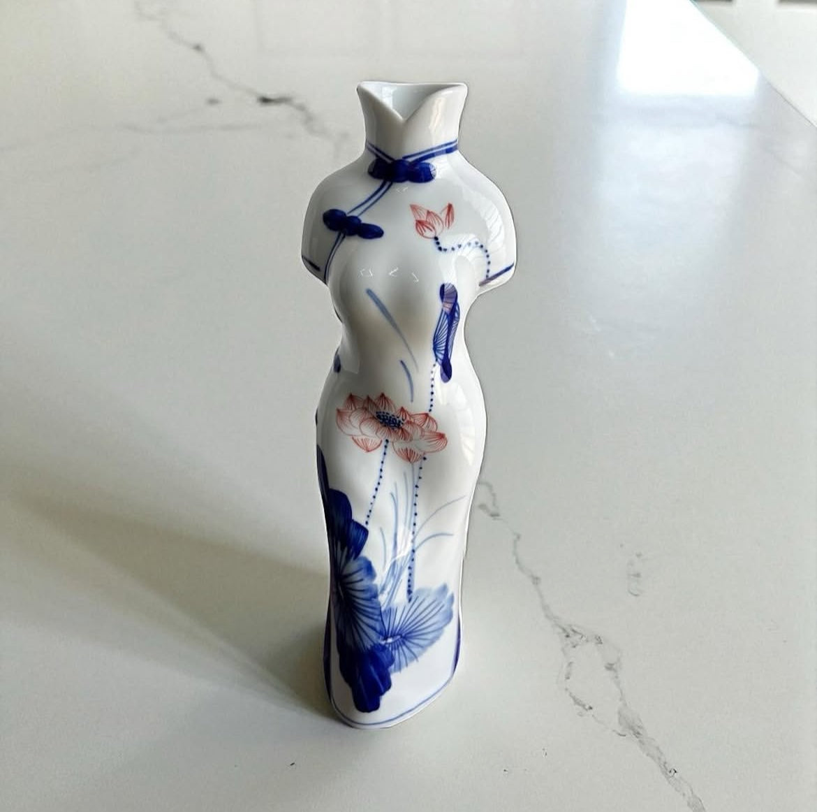 Bleu Blanc Mannequin Vase – Hand-Painted Porcelain