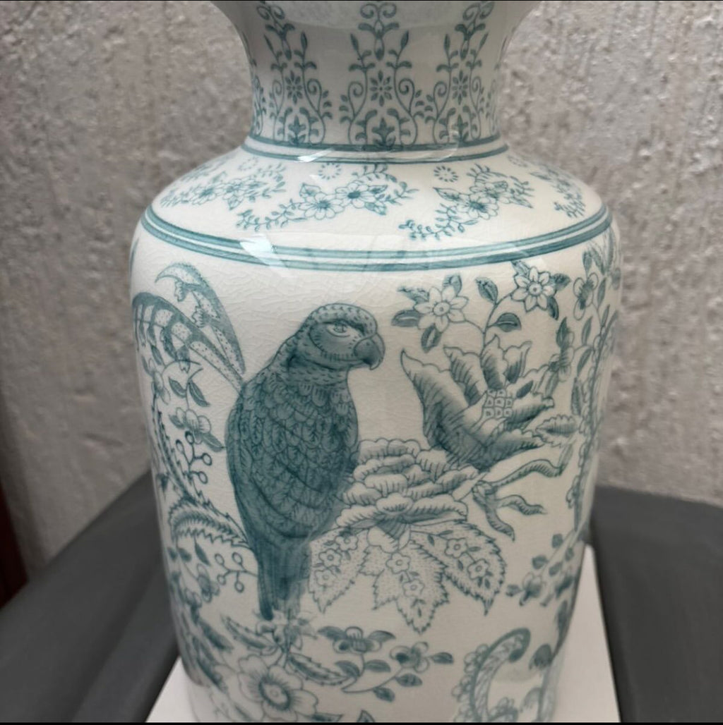 Hand-Painted Cylinder Vase with Birds