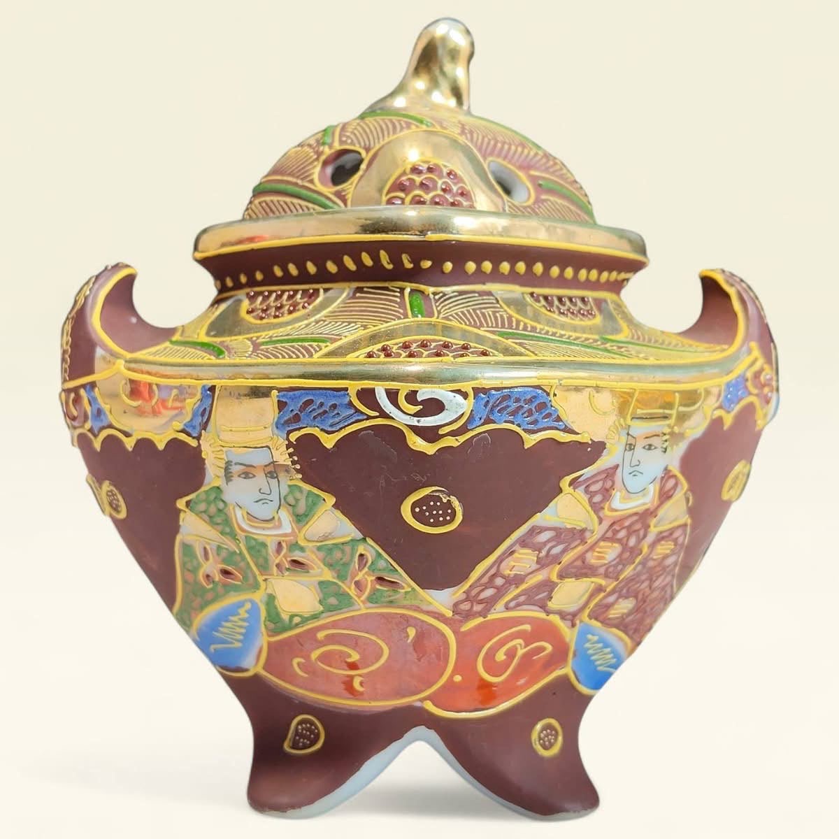 Stamped Chinoiserie Lidded Jar – Gold Detailing & Miniature Artwork