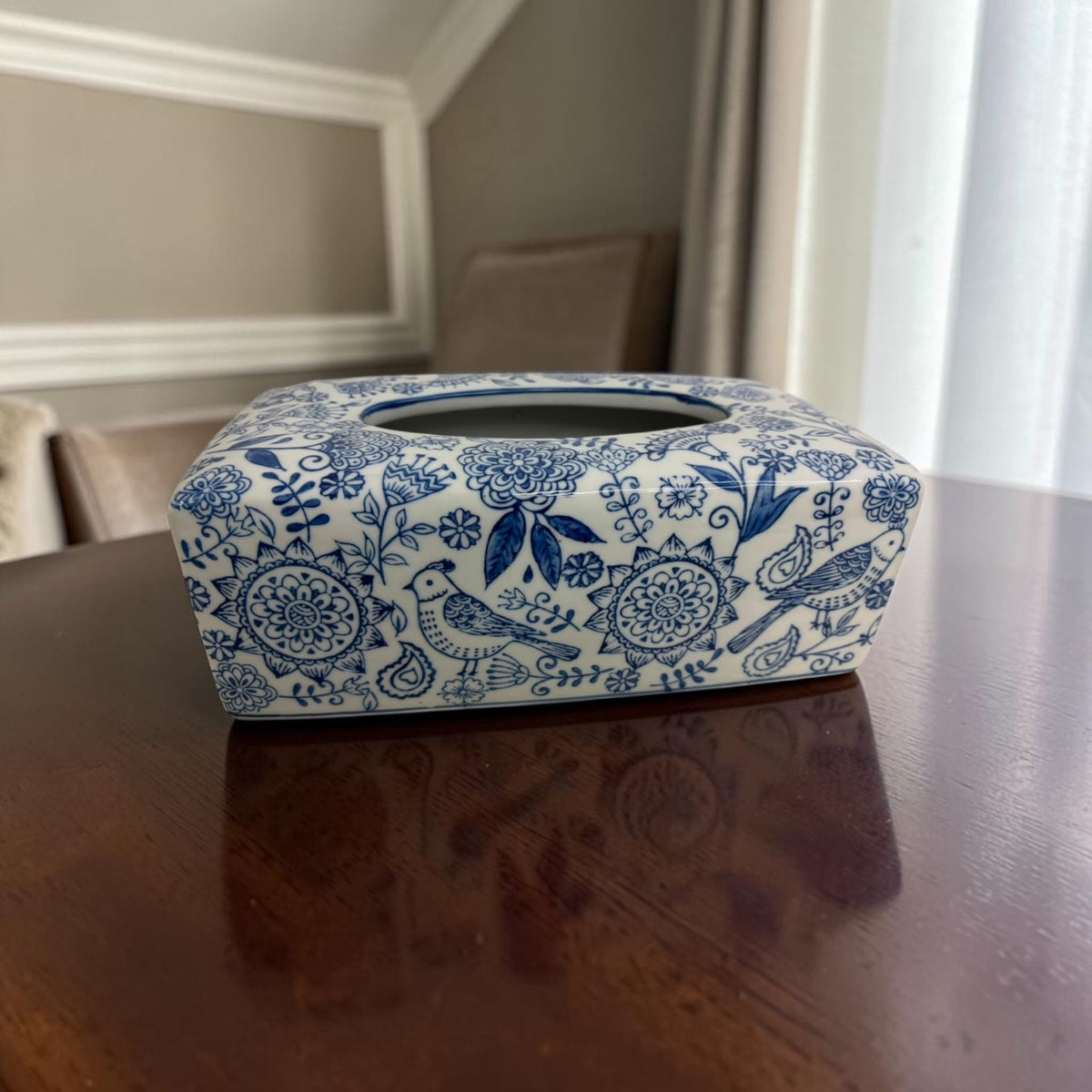 Bleu Blanc Hand-Painted Tissue Box