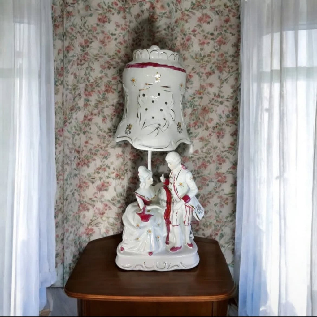 Romeo & Juliet: White & Burgundy Porcelain Lamp