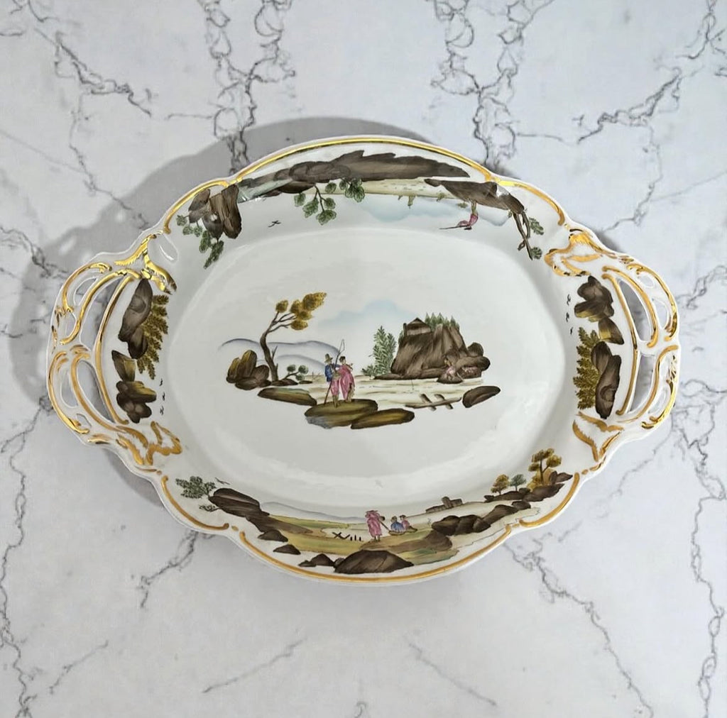 Hand-Painted Gold-Accented Fishermen Porcelain Platter