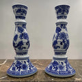 Bleu Blanc Hand-Painted Candle Holders