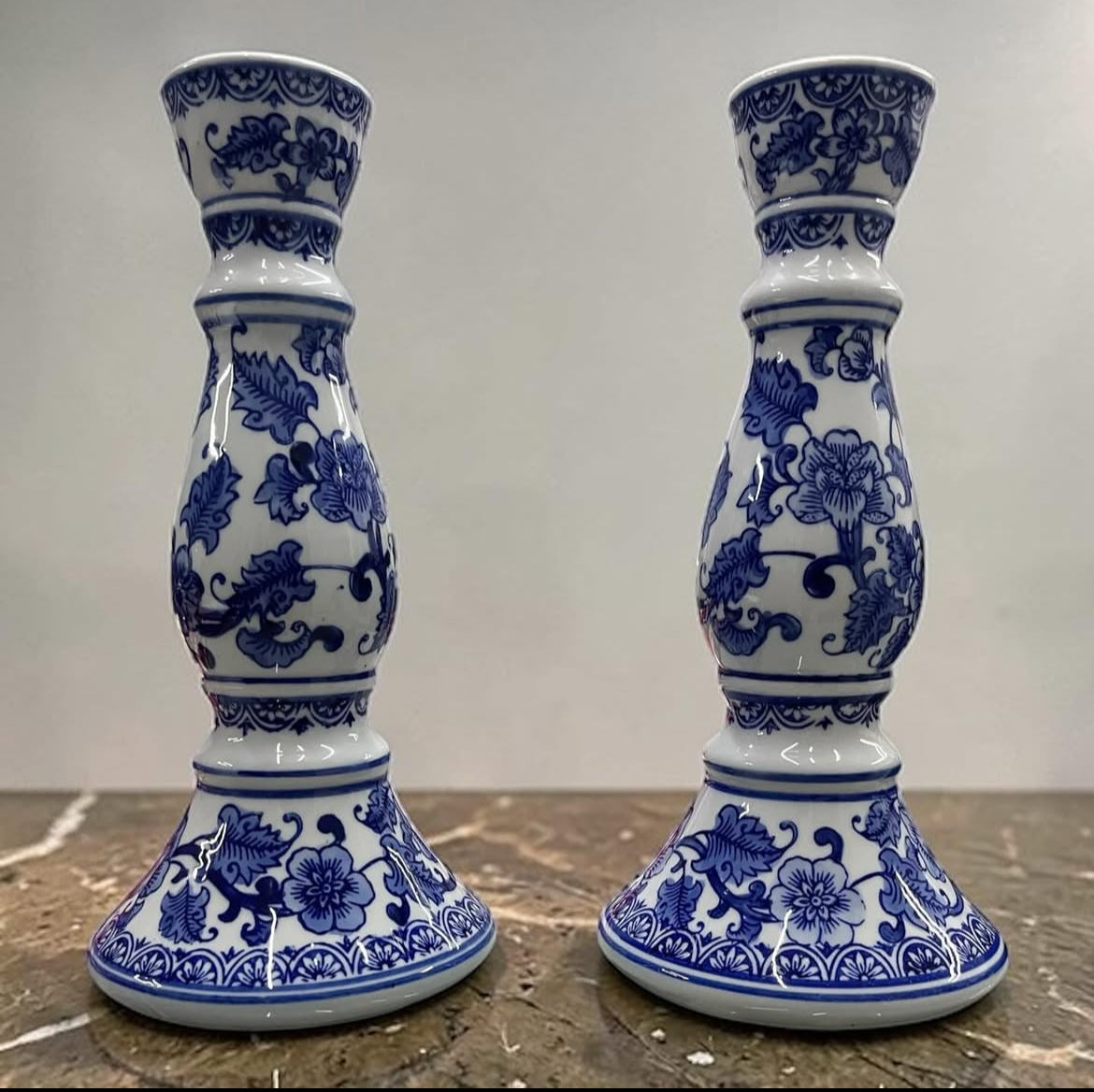 Bleu Blanc Hand-Painted Candle Holders