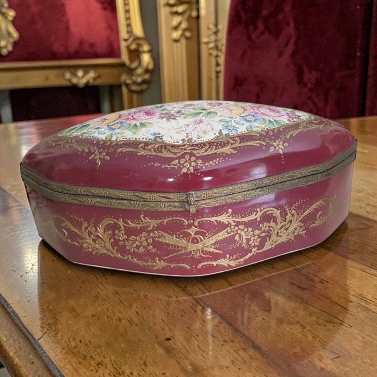 Italian Style Porcelain Bonbonnière with Bronze