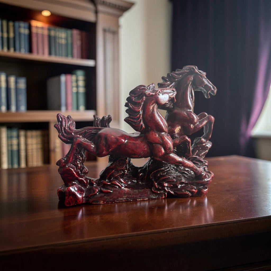 Chinoiserie Hand-Carved Horse Pair Statue – Large Size