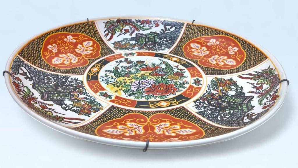 Large Chinoiserie Porcelain Platter – Huifeng Stamped – Gold & Miniature Design