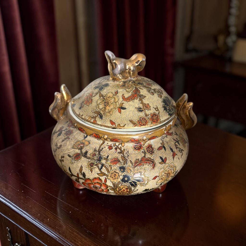 Antique Stamped Chinoiserie Bonbonnière with Raised Detailing
