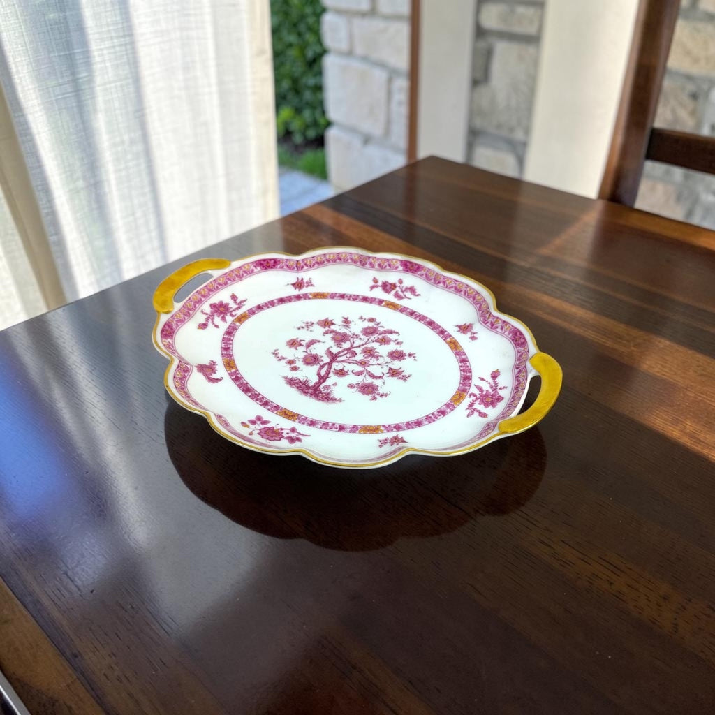 Limoges French Serving Platter – Pink Floral Design with Gold Detailing