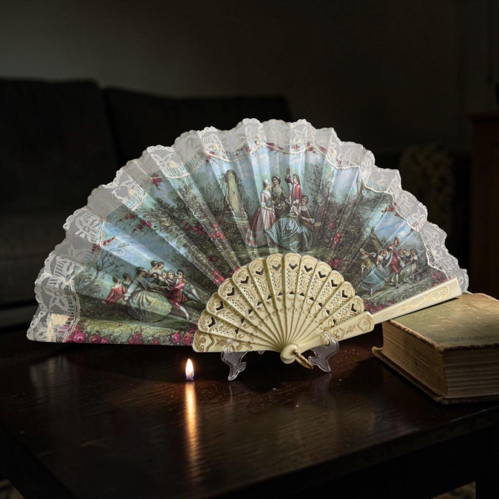 Dentelle Hand Fan with Artwork – Handcrafted
