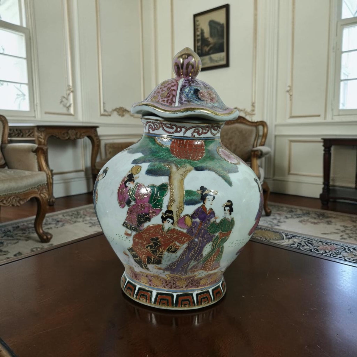 Chinoiserie Satsuma Potiche with Hand-Painted Bride Motif