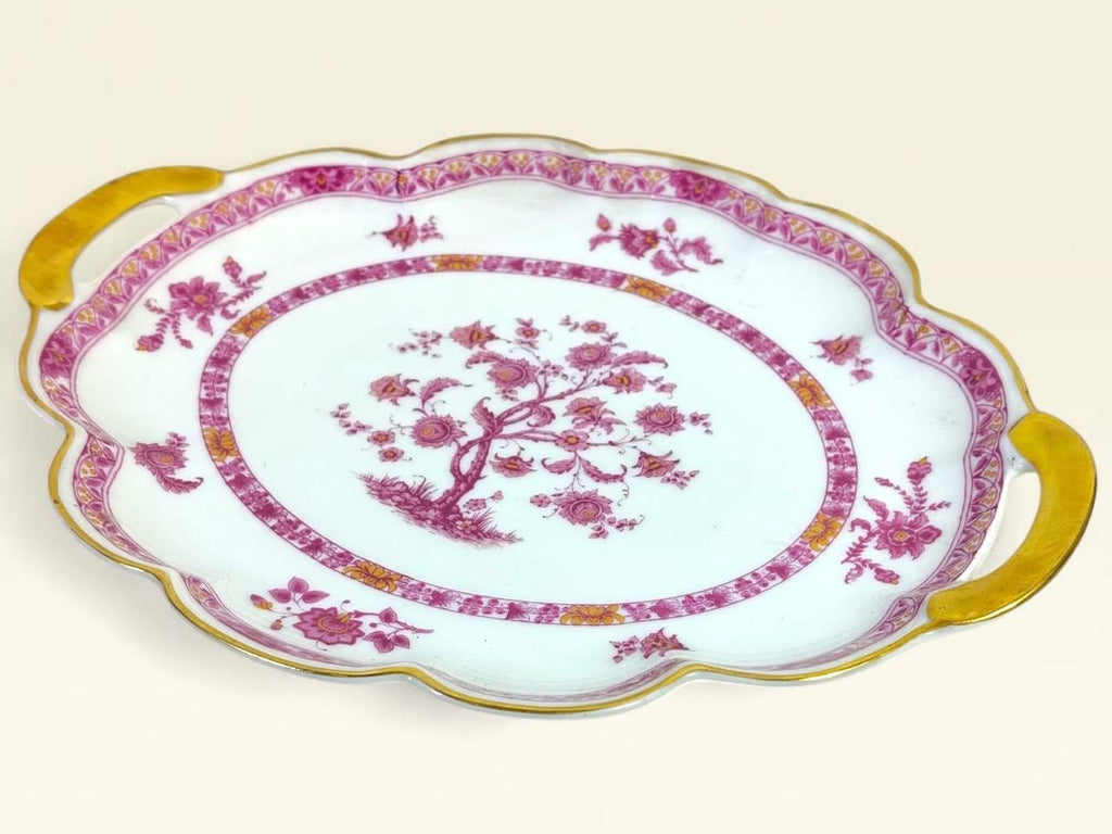 Limoges French Serving Platter – Pink Floral Design with Gold Detailing
