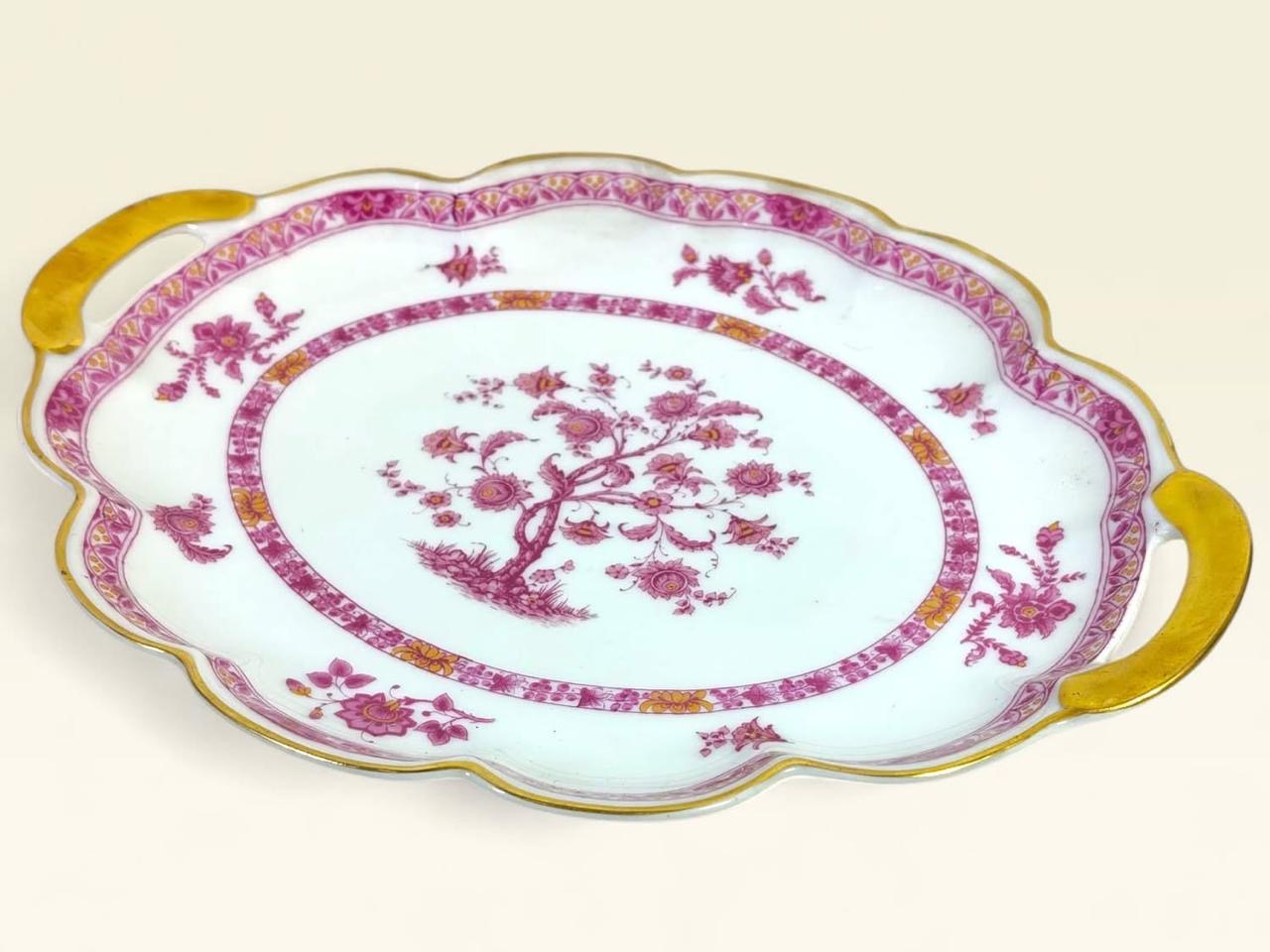 Limoges French Serving Platter – Pink Floral Design with Gold Detailing