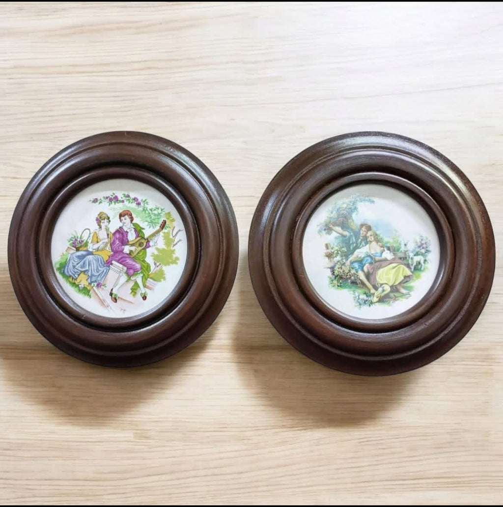 Romeo & Juliet Portraits: Wooden Frame, Porcelain Miniature