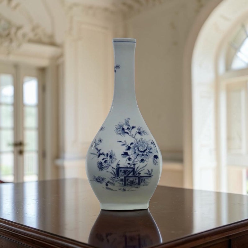 Portuguese Bleu Blanc Porcelain Vase with Floral Design