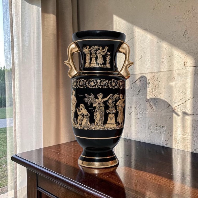 Greek Vase with Gold Detailing & Distinctive Miniature Artwork
