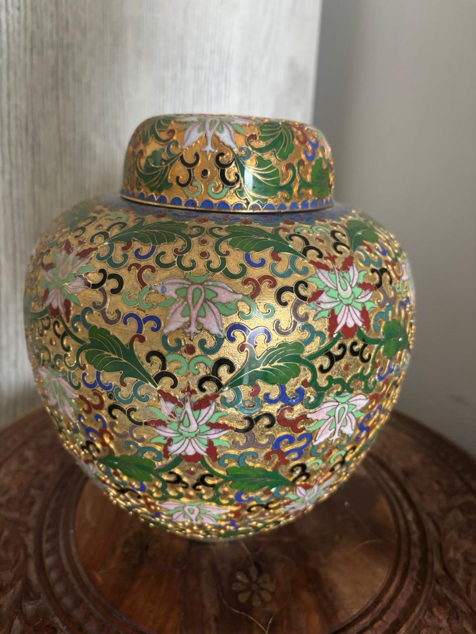 Raised Cloisonné Lidded Jar – Antique