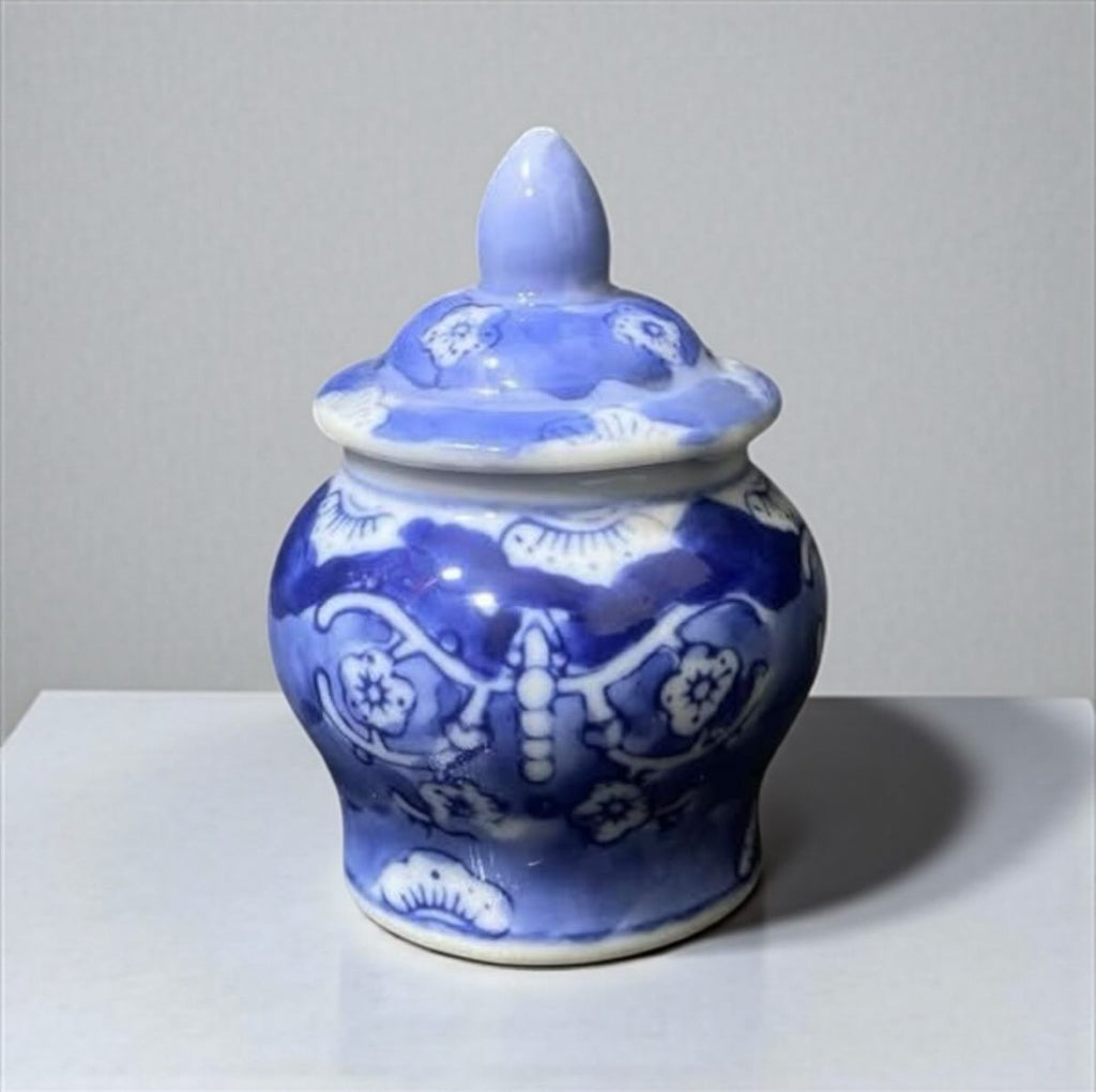Set of 2 Lidded Cruets – Bleu Blanc Chinese Porcelain – Hand-Painted – Vintage